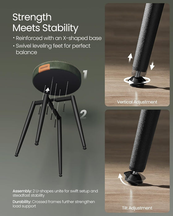 EKHO Collection - Dining Chairs Stools Set of 2, Upholstered Kitchen Stools, Vanity Stools, Synthetic Leather with Stitching, Mid-Century Modern, 19-Inch Tall, Easy Assembly, Forest Green