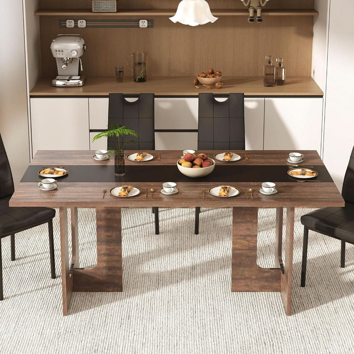 7 Pieces Dining Table & Chairs Set for 4-8 People, 71 Inch Kitchen Table with 6 Chairs, Rectangle Dining Table with Wooden Legs for Dining Room, Living Room, Brown