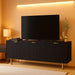 TV Stand for 80 Inch TV, Fluted TV Stand for Living Room, Mid Century Modern TV Stand with Adjustable Shelf, TV Entertainment Center with Storage for Bedroom, 70Inch, Black