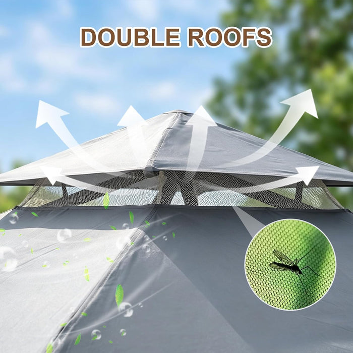 10X13 FT Gazebo with Mosquito Netting, Metal Frame Canopy Shelter, Gray | Double Soft Roofs Backyard, Garden, Deck, Patio, Party Events Mesh Netting and Privacy Screen Sun-Proof and Water-Proof