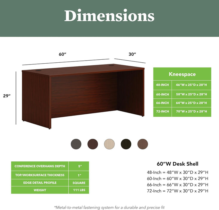 MOD Office Desk, Large Computer Desk Shell, Mahogany, 60" Table