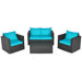 4 Pieces Patio Rattan Conversation Set with Padded Cushions