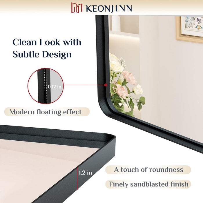 24 X 36 Inch Black Vanity Mirror, Aluminum Frame Bathroom Mirror