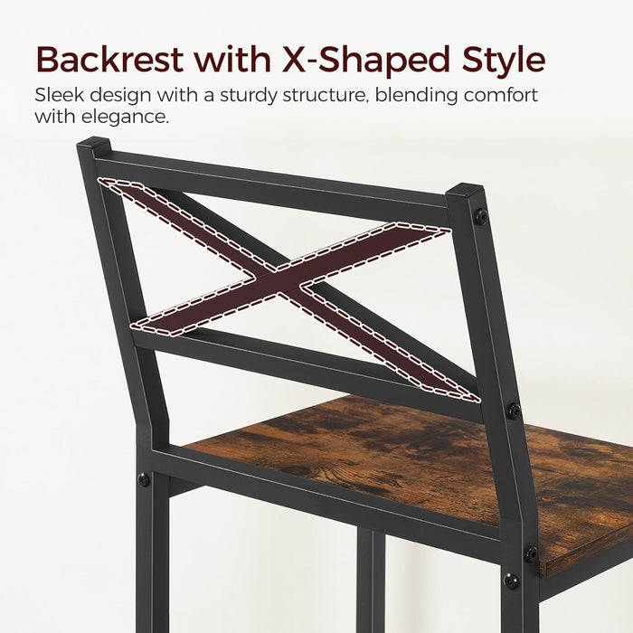 Bar Stools, Set of 2 Bar Chairs with Backrest and Footrest, 26" Tall Counter Bar Stools, Kitchen Breakfast Bar Chairs, Easy Assembly, for Dining Room, Rustic Brown BAHR0901N1