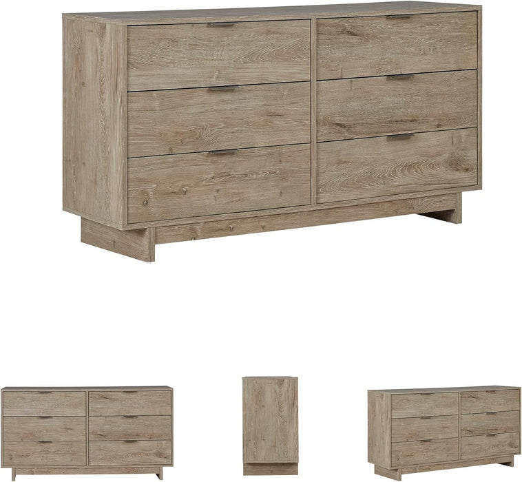 Oliah Rustic 6 Drawer Dresser, Light Brown