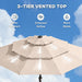 10Ft 3-Tier Patio Umbrella with 32 Solar Powered LED Lights, Windproof Outdoor Market Umbrella for Deck, Poolside & Garden, Sturdy Push-Button Tilt Table Umbrella, Beige
