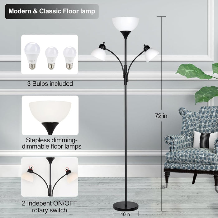 Floor Lamps for Living Room,Standing Lamp with Stepless Dimming, 3 Lights Adjustable Reading Lights, Morden Tall Lamps for Living Room, Bedroom, Office
