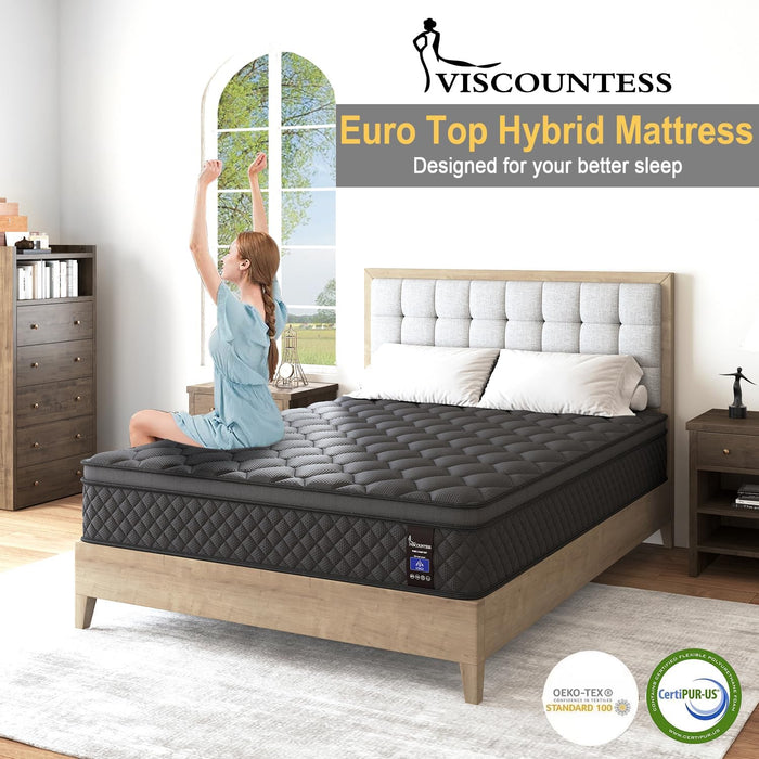 Queen Mattress, 14 Inch Hybrid Mattresses Euro Top Medium Firm for Back & Lumbar Support, 100 Night Trial, Individual Pocket Spring Bed for Motion Isolation & Pressure Relief
