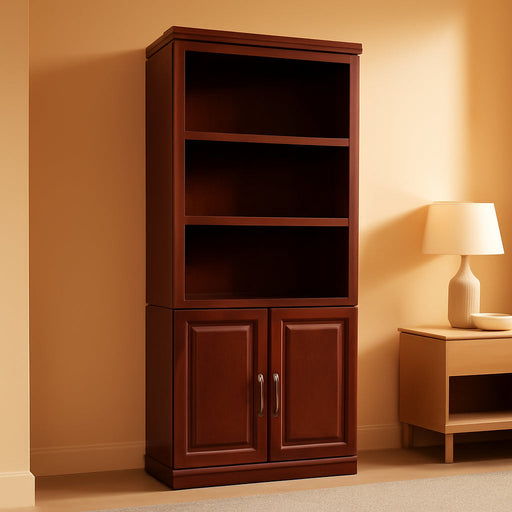 Heritage Hill Library with Doors/Book Shelf, L: 29.80" X W: 12.99" X H: 71.26", Classic Cherry Finish