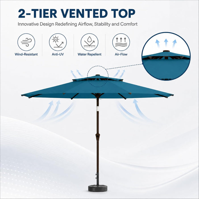 11FT Patio Umbrella, 2 Tier Outdoor Table Umbrella, Large Vented Market Umbrellas with Crank Lift, 8 Sturdy Ribs for Backyard, Deck, Pool, UPF50+ UV Protection