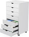 7 Drawer Rolling Storage Cabinet, Wood under Desk Mobile Dresser with Wheels, Small Organizer Chest for Home Office, Bedroom, Rolling Vertical Organizer for Home Office, White