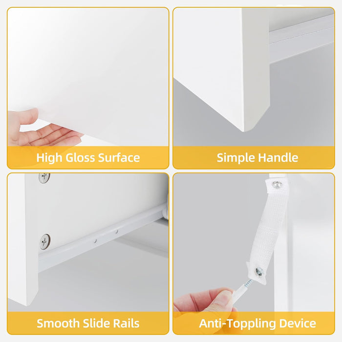 Contemporary White LED Dresser With Tempered Glass