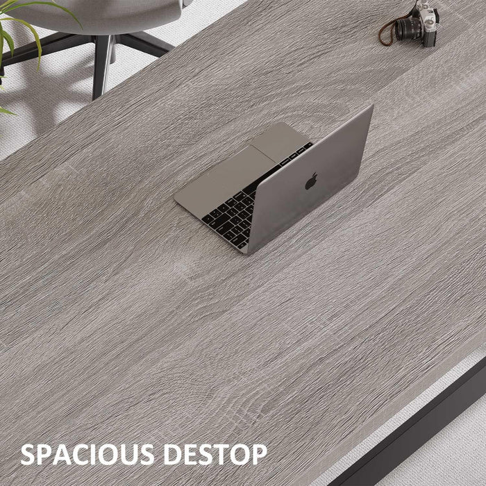 Computer Desk, Industrial PC Laptop Office Desk, Farmhouse Gaming Desk with Spacious Desktop, Rustic Wood Metal Writing Study Work Table for Home Office Bedroom, 47 Inch, Grey Oak