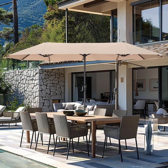 13Ft Rectangle Patio Umbrella, Double Sided Outdoor Table Umbrella with Crank & 1.5" Pole, Large Market Umbrella for Poolside Garden Deck Backyard, Beige