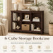 6 Cube Storage Bookshelf, Wood Wulnut Horizontal Bookcase, Rounded Corners | Low Wooden Cubby Organizer Book Shelf for Living Room/ Bedroom/ Office/ Hallways/ Apartments, Brown Cherry, 43" Space Saving