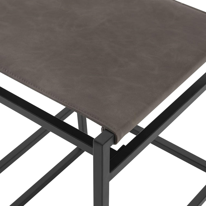 Faux Leather Counter Height Bar Stools Set of 2, Sling Armless Kitchen Barstools with Back and Metal Frame, 24" H Seat Height Counter Chairs, Grey