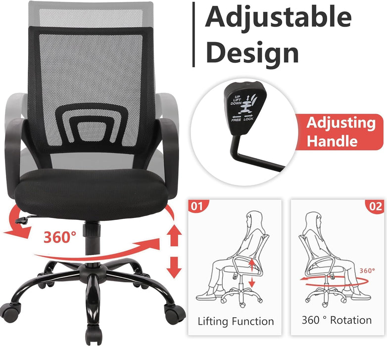 Office Chair Computer Chair Ergonomic Cheap Desk Chair Adjustable Comfortable Mid Back Task Rolling Swivel Chair with Lumbar Support for Home Office Desk, Black