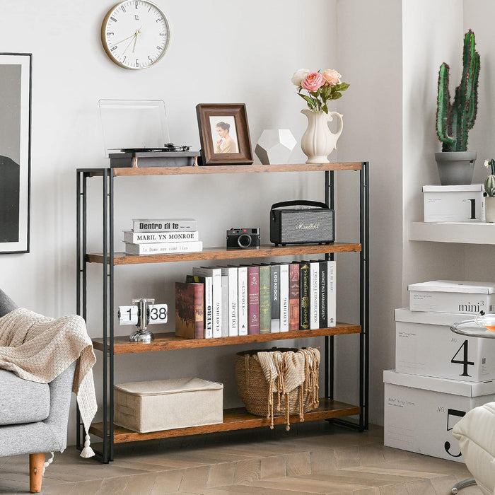 Industrial 4 Tier Bookshelf Rustic Wooden MetalFinish