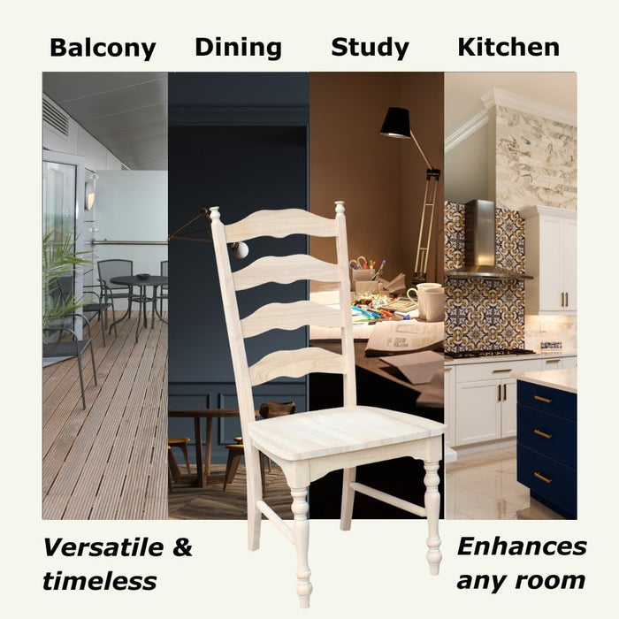 Set of 2 Maine Ladderback Chairs Dining/Kitchen/Study/Balcony, Solid Wood, Parawood Construction, 42.1"H, Ready to Paint or Stain in Any Color, Unfinished
