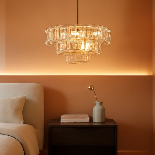 23In Large Chandelier Gold, Modern Dining Room Light Fixtures, 3 Layer Luxury Glass Chandelier 9 Light Chandeliers for Dining Room Kitchen Island Living Room (Clear Glass)