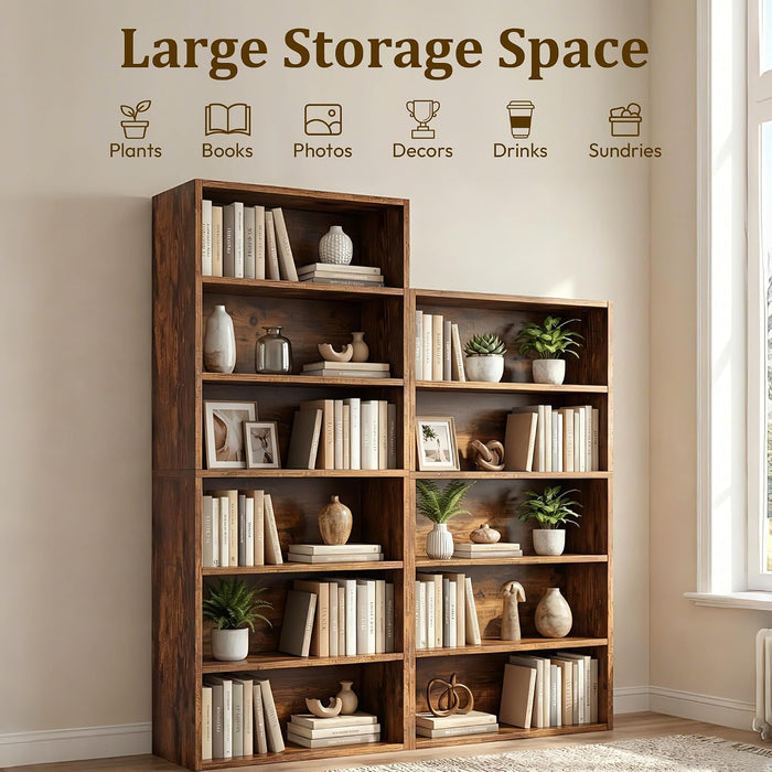 6 Tier Bookshelf, Tall Display Storage Shelves Floor Wood Shelves, Brown | Floor Standing 6 Tiers Display Storage Shelves 63 in Tall Bookcase Home Decor Furniture for Home Office, Living Room, Bedroom