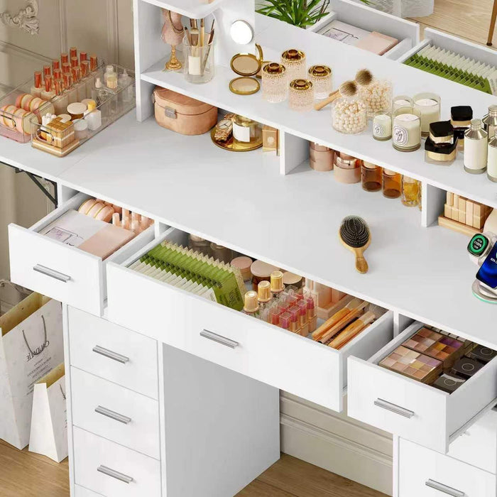SnowWhite Vanity Desk With Foldable Extended Desktop