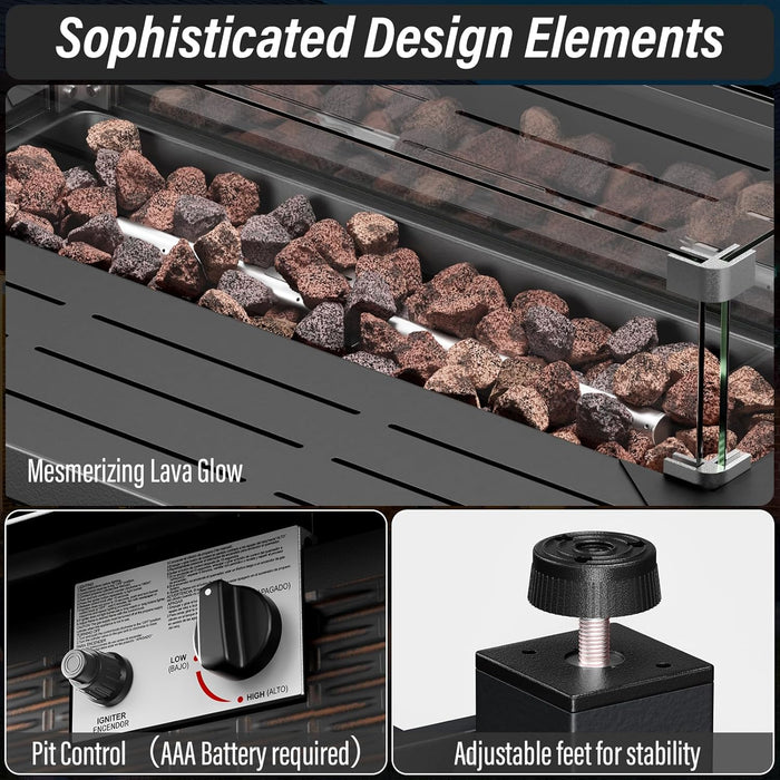 Expansive 10 Pieces Outdoor Patio Furniture Set with 43” Propane Fire Pit Table, Patio Conversation Set with Swivel Rocker Outdoor Chairs Set of 4 and Sofa, Ottoman and Wicker Side Table Brown