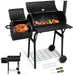 Charcoal Grill with Offset Smoker, Camping Barbecue Grill with Side Fire Box for Outdoor BBQ Smoking/Backyard Party Grilling, Thick Iron Steel & Dual Chamber Design, Thermometer & Chimney