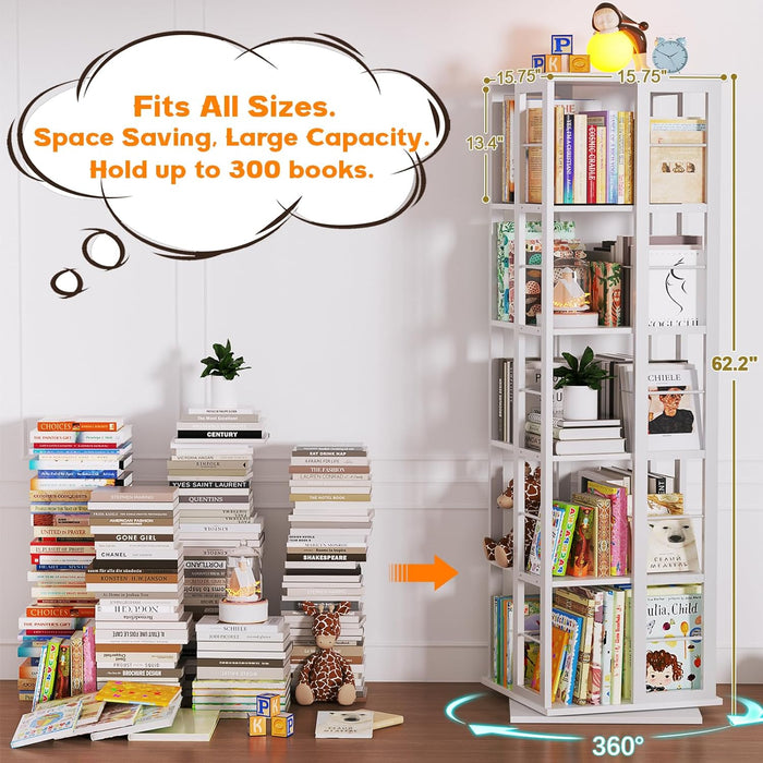 White 360 Degree Rotating Corner Bookshelf Display