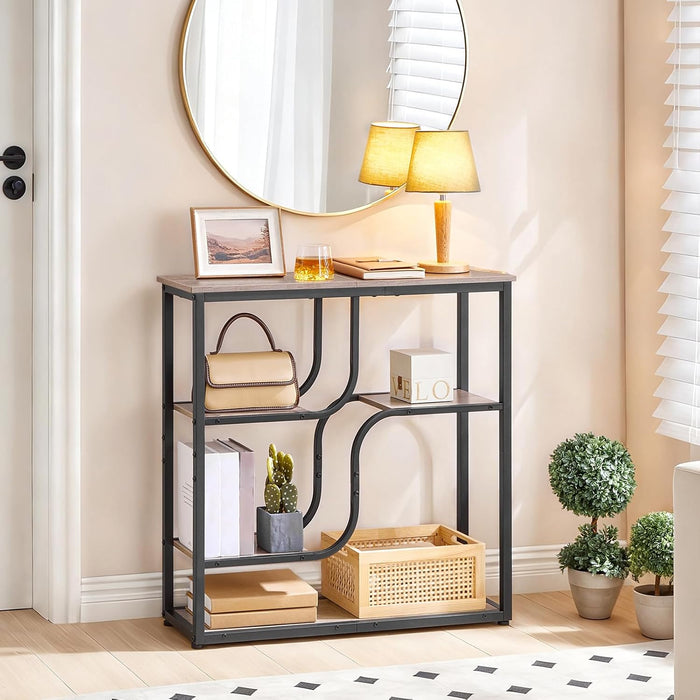 29.5" Console Table, 5-Tier Sofa Table, behind Couch Table with Storage Shelves for Hallway, Living Rooms, Entryway, Greige and Black BG69XG01
