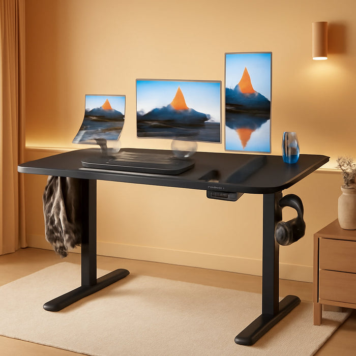 48" X 24" Electric Standing Desk Adjustable Height, 4 Memory Height Settings, Headphone Hook, Cable Manager, Sit Stand up Desk for Home Office & Computer Workstation, Black