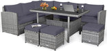 7 Pieces Rattan Wicker Patio Conversation Set (Grey)