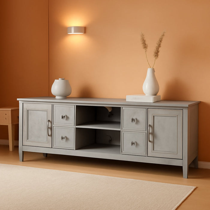 Connaught SOLID WOOD 72 Inch Wide Traditional TV Media Stand in Fog Grey for Tvs up to 80 Inches, for the Living Room and Entertainment Center