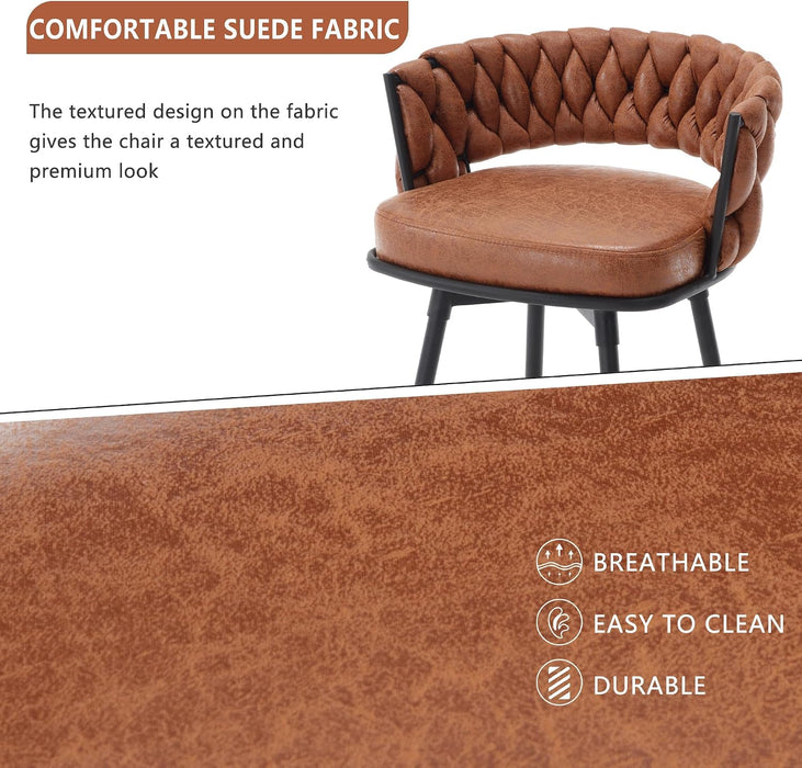 BV Bar Height Bar Stools Set of 2, 30 Inch Seat Height Bar Stools, 180° Swivel Barstools with Woven Back and Footrest, Suede Fabric Counter Stools for Kitchen Island, Bar Pub