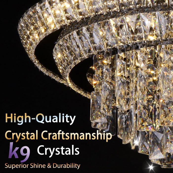 24in Crystal Chandelier Flush Mount Remote Control