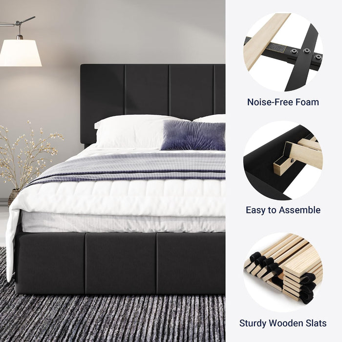 Full Size Dutch Velvet Upholstered Platform Bed Frame, Black