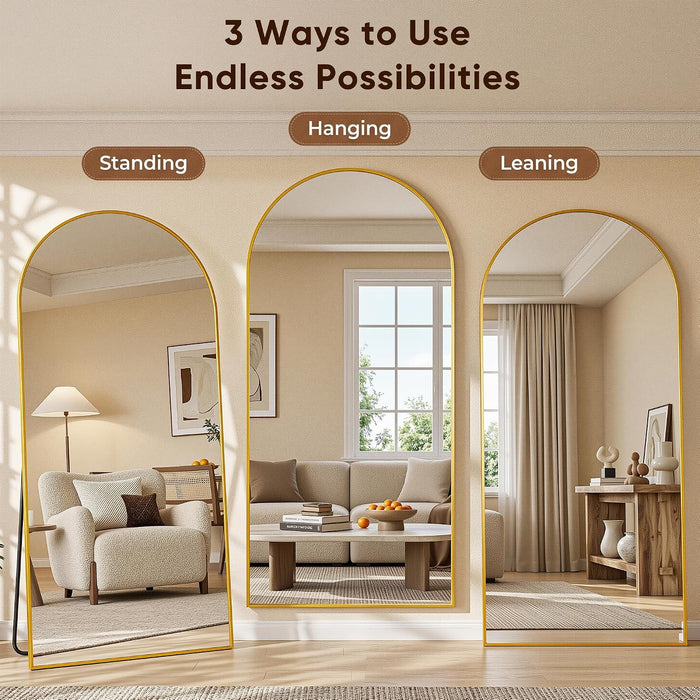 Full Length Mirror, 76"X44" Oversized Full Body Mirror Gold, Arched