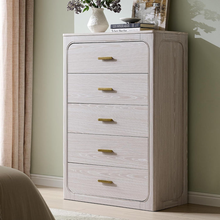 46" Tall Transitional 5-Drawer Dresser for Bedroom, Frosted Oak