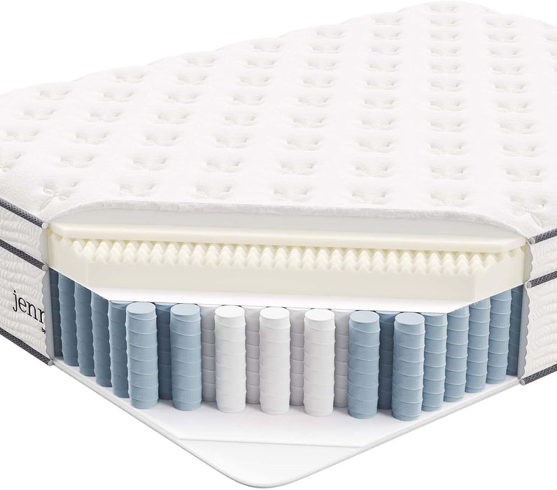 Jenna 14” Innerspring and Memory Foam Queen Mattress with Individually Encased Coils, White