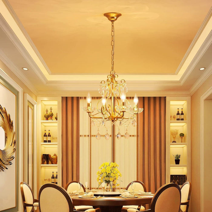 Crystal Candle Chandelier Pendant Flushmount Ceiling Light Modern Lighting Fixture for Bedroom Hallway Bar Kitchen Bathroom, H 14" X W 16", Gold, E12 Base