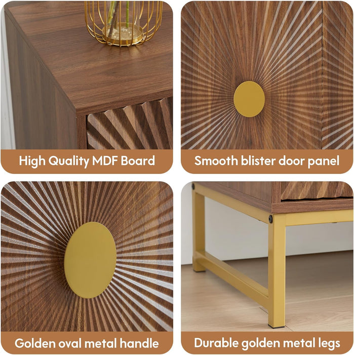 Sideboard Buffet Cabinet with Storage, Luxury Kitchen Storage Cabinet with 4 Doors and Adjustable Shelves, Accent Coffee Bar Buffet Table for Kitchen Dining Room (Walnut)