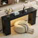 63" Console Table with Outlet, Farmhouse Entryway Table with Colorful LED Lights, Wooden Sofa Table with Unique Carved Design, Foyer Accent Table for Entrance, Hallway, Living Room