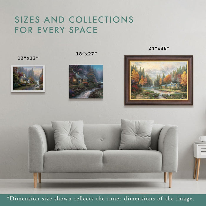 Sunrise Brushwork Gallery Wrapped Canvas Art | Framed Room Wall Art | Kinkade Paintings | Certificate of Authenticity Included (Burl Frame)