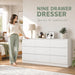 White 9 Drawer Dresser for Bedroom,Modern Deep Drawer Dresser with No-Handle Design,Wide Storage Chest of Drawers,Wood Bedroom Storage Organizer Furniture for Closet,Hallway