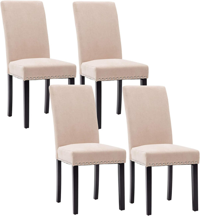 Dining Chairs Upholstered Fabric Dining Chairs with Copper Nails,Set of 4,Beige