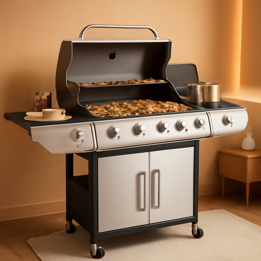 4-Burner Propane Gas BBQ Grill with Side Burner, Barbecue Gas Grill with Enameled Cast Iron Grates for Outdoor Patio Garden Barbecue, 53,000 BTU, Stainless Steel Grill Cover Included