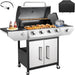 4-Burner Propane Gas BBQ Grill with Side Burner, Barbecue Gas Grill with Enameled Cast Iron Grates for Outdoor Patio Garden Barbecue, 53,000 BTU, Stainless Steel Grill Cover Included