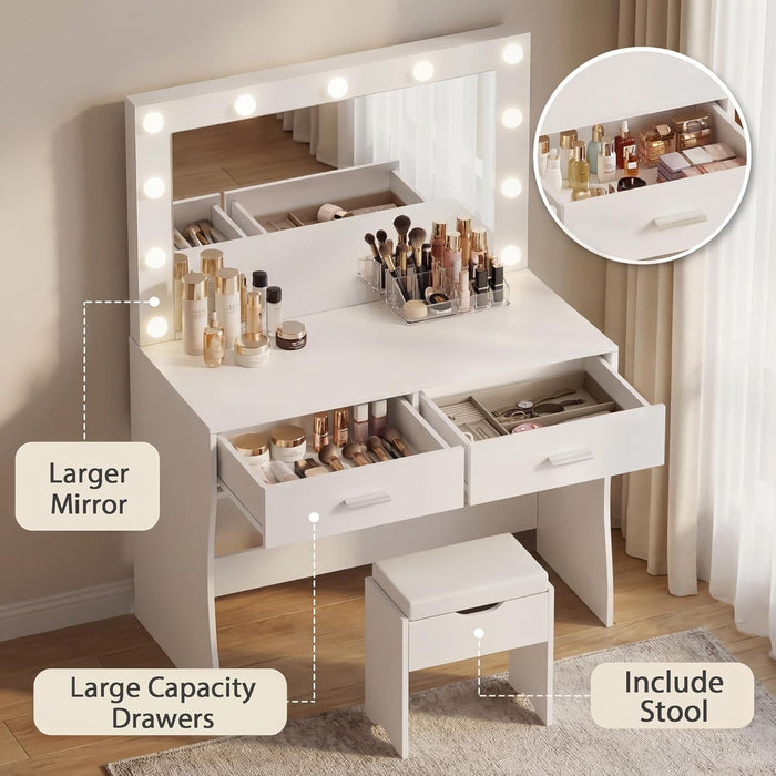 White Vanity Desk With Oversized Illuminated Mirror