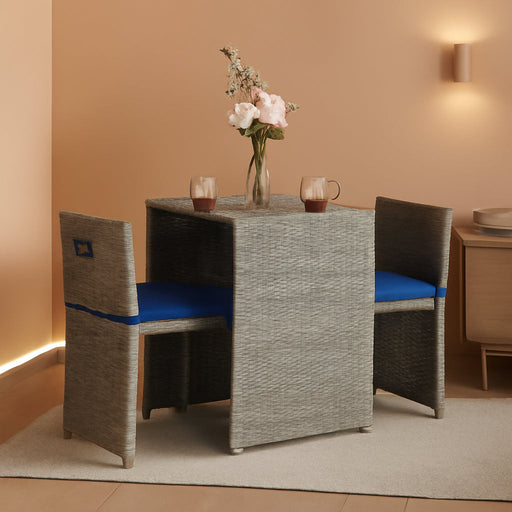 3 PCS Wicker Outdoor Patio Bistro Set, Patio Furniture Set for Small Space with Glass Top Table Dining Chairs, Balcony Furniture Patio Table and Chairs Set of 2 for Garden Yard Porch (Grey)