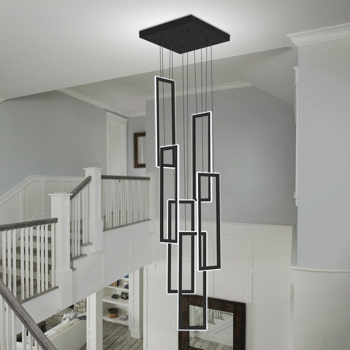 Black 6 Rings Rectangular Chandeliers LED Dimmable